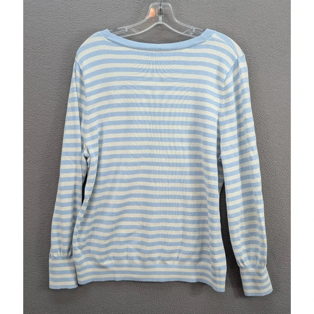 Talbots Striped V-Neck Sweater Womens XLP Blue White Cotton Knit Travel Vacation